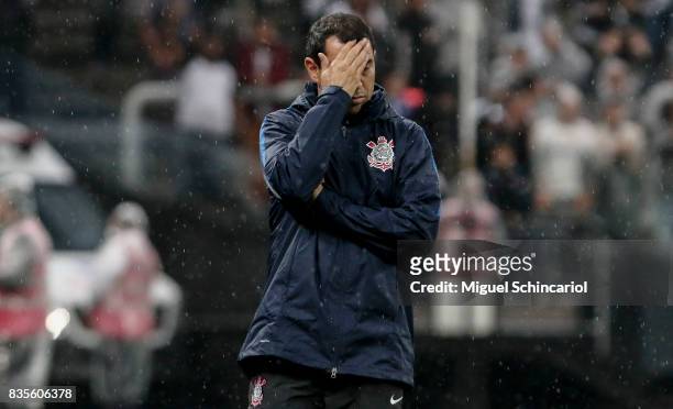 Team coach Fabio Carille of Corinthians reacts during the match between Corinthians and Vitoria for the Brasileirao Series A 2017 at Arena...