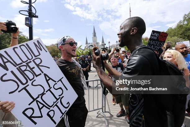 Protesters and counter-protesters argue during a demonstration on August 19, 2017 in New Orleans, Louisiana. The rally was held in solidarity with...