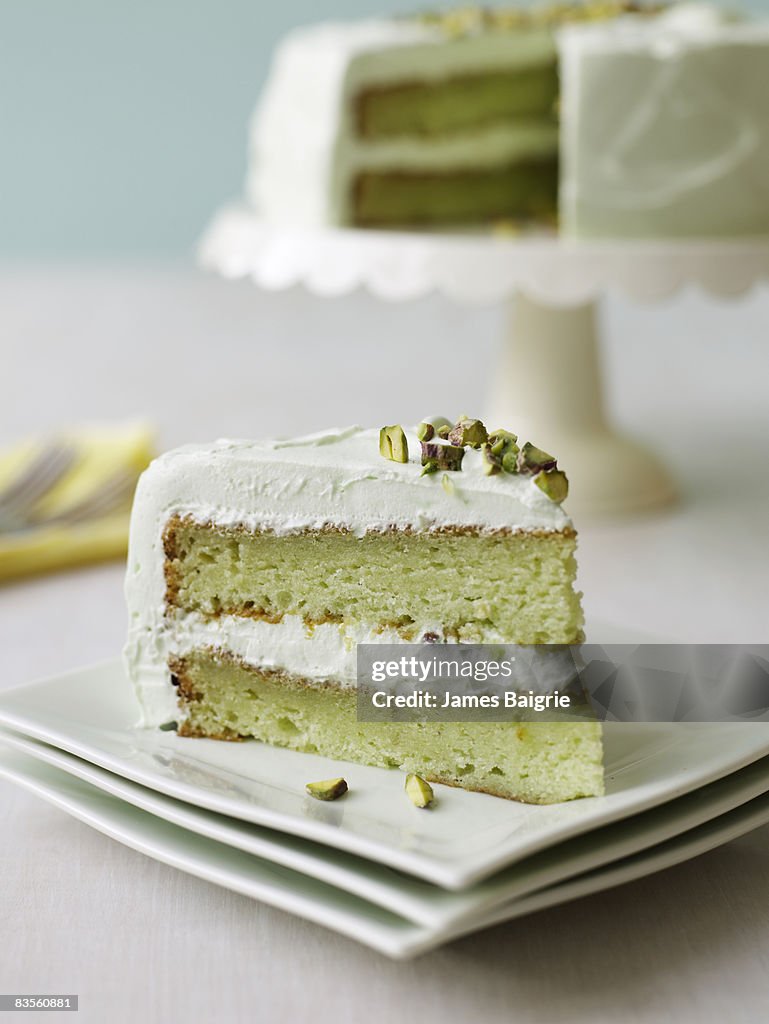 Yummy slice of pistachio cake