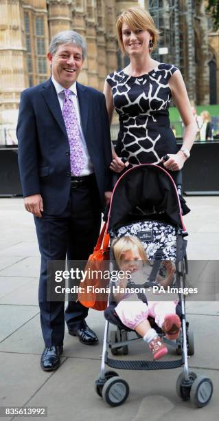 Candidate for Speaker of the Commons, John Bercow, arrives with wife Sally and fourteen-month-old daughter, Jemima, ahead of today's vote.