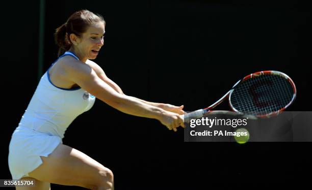 Great Britain's Katie O'Brien in action against Czech Republic's Iveta Benesova during the 2009 Wimbledon Championships at the All England Lawn...