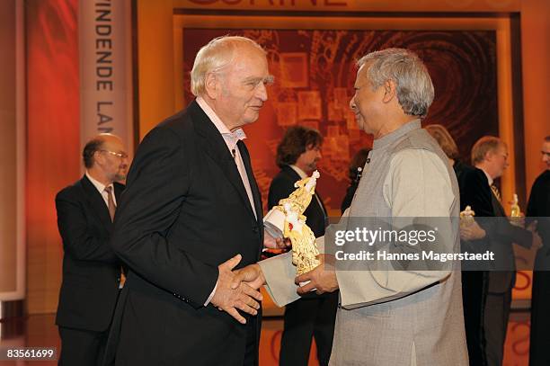 Writer Martin Walser and Peace Nobel prize winner Muhammad Yunus receives the Corine Award 2008 at the Prinzregententheater on November 4, 2008 in...