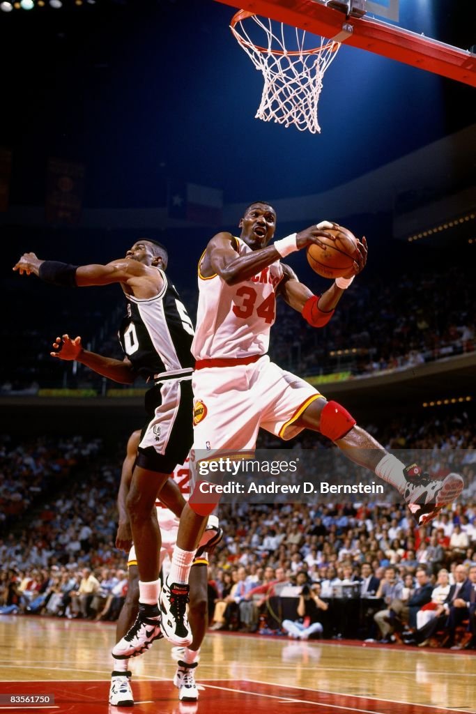 1995 Rockets Final Hakeem Olajuwon of the Houston Rockets grabs the rebound against ...