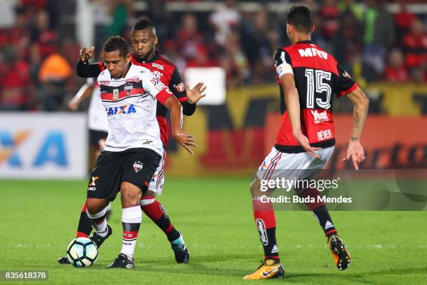 Rafael Vaz of Flamengo struggles for the ball with Walter of Atletico GO during a match between Flamengo and Atletico GO part of Brasileirao Series A...