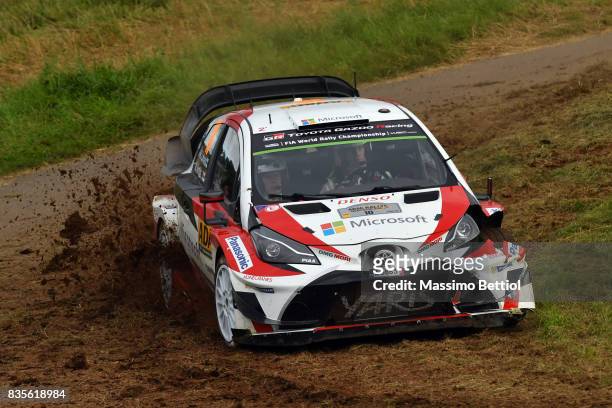 Jari Matti Latvala of Finland and Mikka Anttila of Finland compete in their Toyota Gazoo Racing WRT Toyota Yaris WRC during Day Two of the WRC Germay...