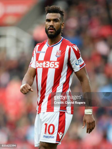 Maxim Choupo-Moting of Stoke City looks on during the Premier League match between Stoke City and Arsenal at Bet365 Stadium on August 19, 2017 in...