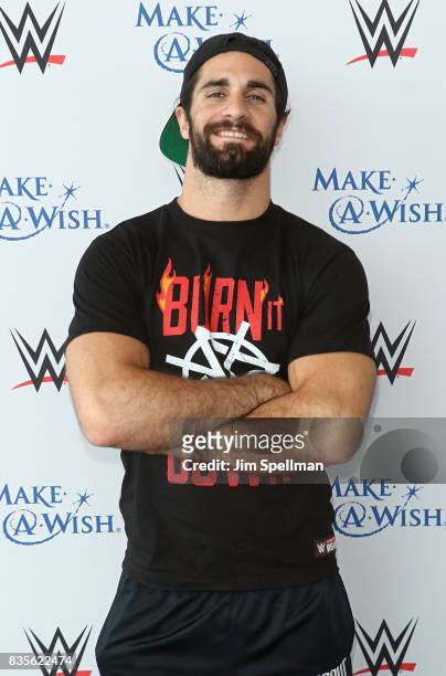Superstar Seth Rollins attends the WWE Superstars Surprise Make-A-Wish Families at One World Observatory on August 19, 2017 in New York City.