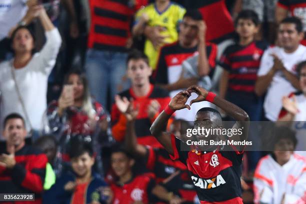 Vinicius Junior of Flamengo celebrates a scored goal during a match between Flamengo and Atletico GO part of Brasileirao Series A 2017 at Ilha do...