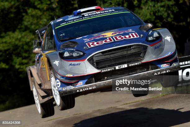 Sebastien Ogier of France and Julien Ingrassia of France compete in their M-Sport WRT Ford Fiesta WRC during Day Two of the WRC Germany on August 19,...