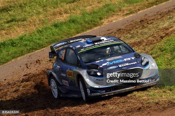 Ott Tanak of Estonia and Martin Jarveoja of Estonia compete in their M-Sport WRT Ford Fiesta WRC during Day Two of the WRC Germany on August 19, 2017...