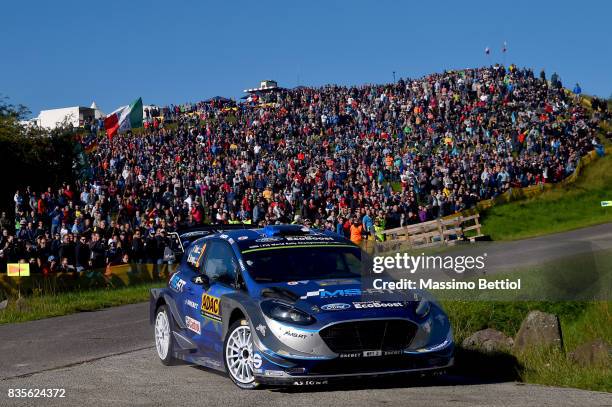 Ott Tanak of Estonia and Martin Jarveoja of Estonia compete in their M-Sport WRT Ford Fiesta WRC during Day Two of the WRC Germany on August 19, 2017...