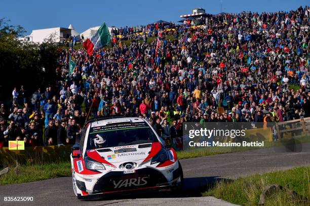 Esapekka Lappi of Finland and Janne Ferm of Finland compete in their Toyota Gazoo Racing WRT Toyota Yaris WRC during Day Two of the WRC Germany on...