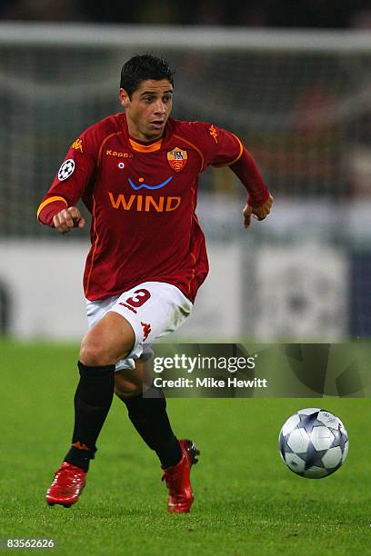 Cicinho of AS Roma runs with the ball during the UEFA Champions League Group A match between AS Roma and Chelsea at the Stadio Olimpico on November...