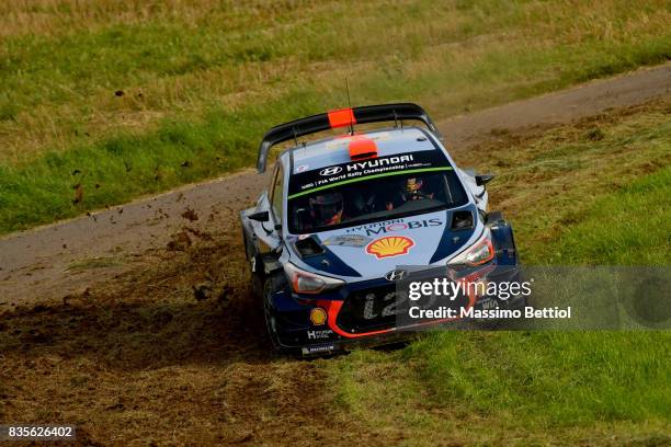 Daniel Sordo of Spain and Marc Marti of Spain compete in their Hyundai Motorsport WRT Hyundai i20 Coupè WRC during Day Two of the WRC Germany on...