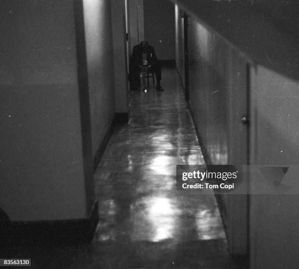 Jazz trumpeter Louis Armstrong backstage at the University of Michigan on September 2, 1967 in Ann Arbor, Michigan.