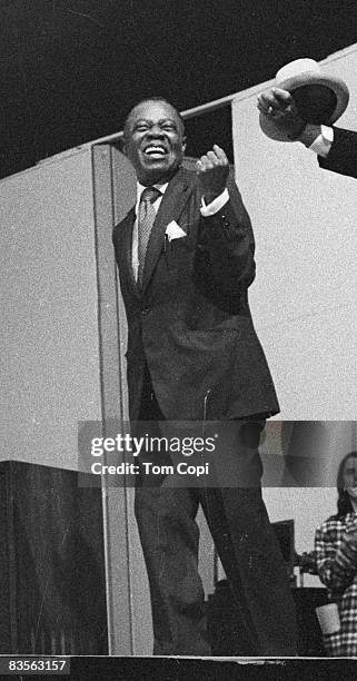 Jazz trumpeter Louis Armstrong performs at the Newport Jazz Festival On July 10, 1970 at Festival Field in Newport, Rhode Island.