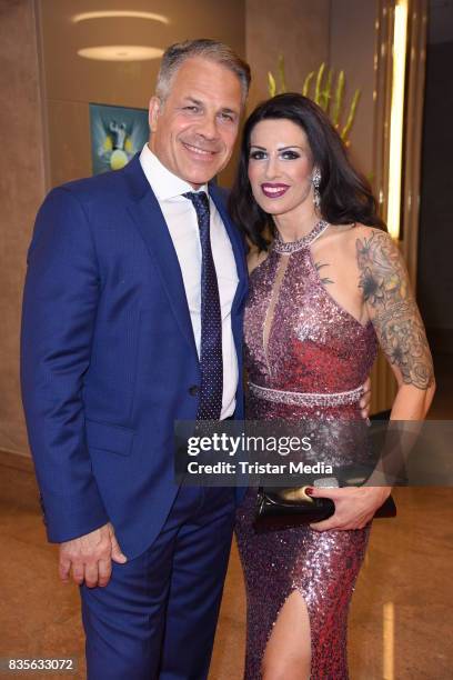 Karsten Speck and his girlfriend Sandra Dannenberg attend the GRK Golf Charity Masters evening gala on August 19, 2017 in Leipzig, Germany.