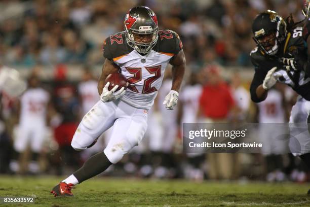 Tampa Bay Buccaneers running back Doug Martin runs for a gain against the Jacksonville Jaguars on August 17 at EverBank Field in Jacksonville, Fl.