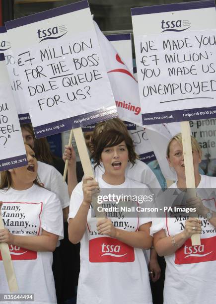 Thomas Cook staff hold a demonstration outside the Grafton Street store in Dublin over the company's plans to close high street operations.