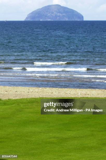 Ailsa Craig rock is seen during the Senior British Open Championship, Turnberry.