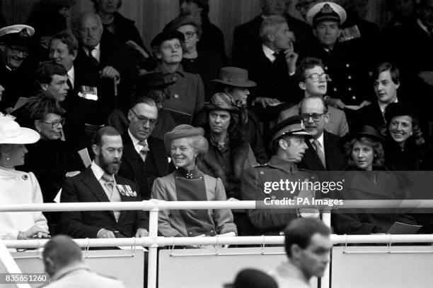 Members of the royal family at the unveiling of a statue of Earl Mountbatten of Burma in London. Left to right, front row; Princess Michael of Kent,...