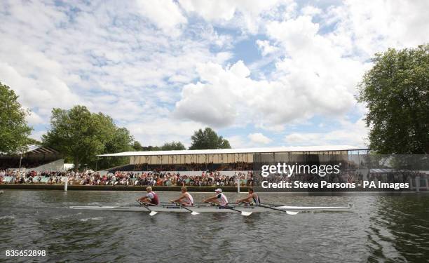 Durham University and Oxford Brookes University compete in the Prince Of Wales Challenge Cup on finals day at Henley Royal Regatta on the River...