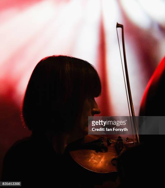 Violinist with the London Gala Orchestra performs during the annual Castle Howard Proms Spectacular concert held on the grounds of the Castle Howard...