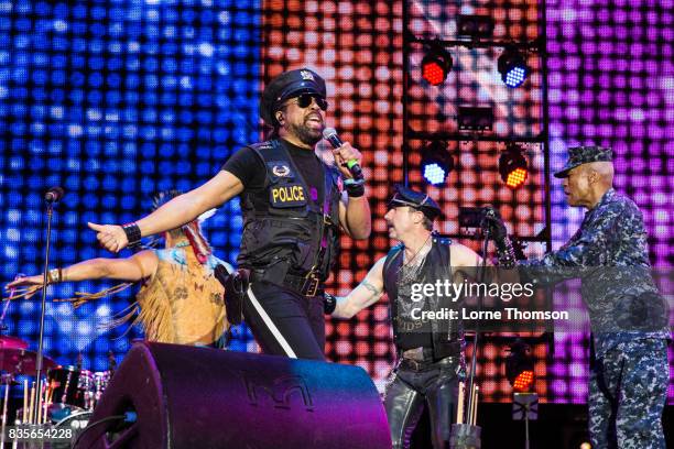 Ray Simpson, Eric Anzalone and Alex Briley of Village People perform at Rewind Festival on August 19, 2017 in Henley-on-Thames, England.