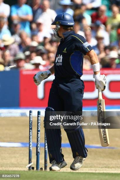 Sussex's Chris Nash loses his wicket during the Friends Provident Trophy, Semi Final at the County Ground, Hove.