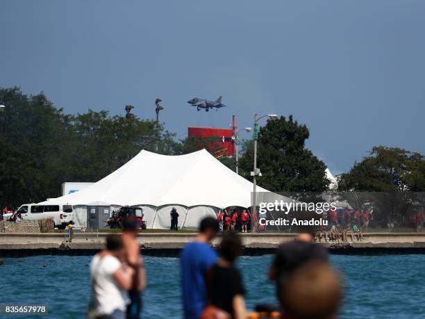 Aircrafts perform during the 59th Chicago Air and Water Show, which is watched by about two million people at North Avenue Beach and around, over...