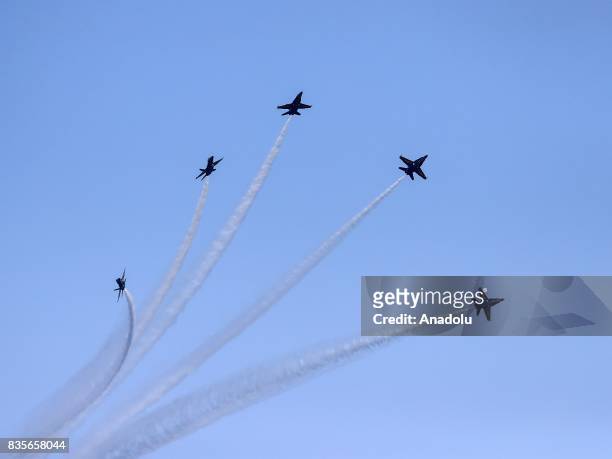 Aircrafts perform during the 59th Chicago Air and Water Show, which is watched by about two million people at North Avenue Beach and around, over...