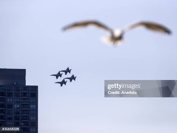 Aircrafts perform during the 59th Chicago Air and Water Show, which is watched by about two million people at North Avenue Beach and around, over...