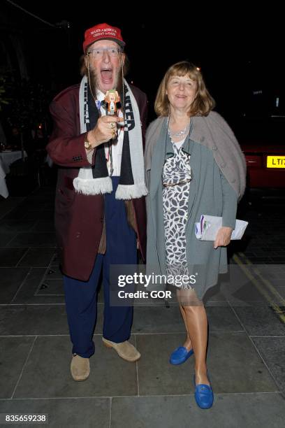 John McCririck and wife Jenny leaving Scott's restaurant on August 19, 2017 in London, England.