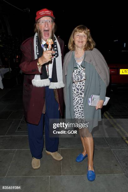 John McCririck and wife Jenny leaving Scott's restaurant on August 19, 2017 in London, England.