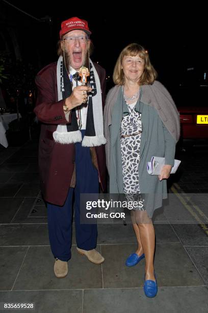 John McCririck and wife Jenny leaving Scott's restaurant on August 19, 2017 in London, England.