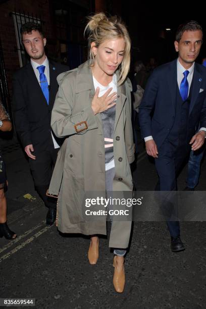 Sienna Miller leaving the Apollo theatre on August 19, 2017 in London, England.