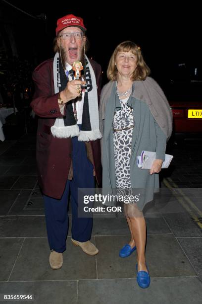 John McCririck and wife Jenny leaving Scott's restaurant on August 19, 2017 in London, England.