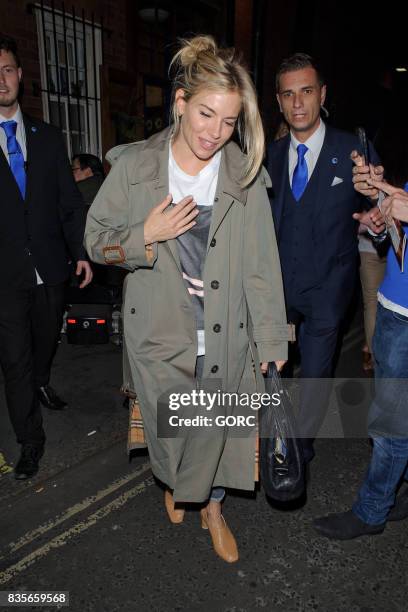 Sienna Miller leaving the Apollo theatre on August 19, 2017 in London, England.