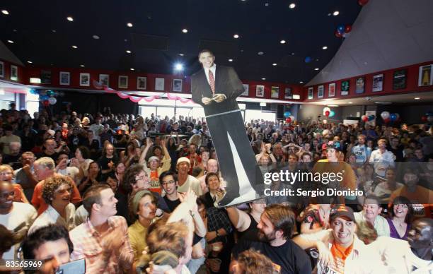 Some 700 American students celebrate the victory of US President-elect Barack Obama at the Election Day Spectacular at the Manning Bar at The...