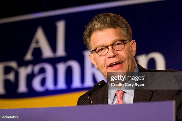 Senate candidate Al Franken speaks to the crowd during the DFL gathering on November 4, 2008 at the Crowne Plaza Hotel in St. Paul, Minnesota. The...