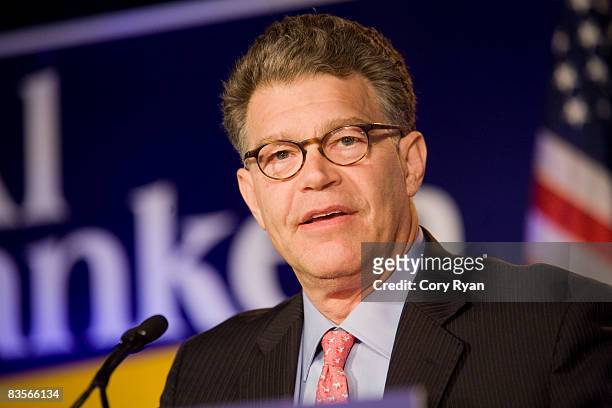 Senate candidate Al Franken speaks to the crowd during the DFL gathering on November 4, 2008 at the Crowne Plaza Hotel in St. Paul, Minnesota. The...