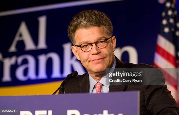 Senate candidate Al Franken speaks to the crowd during the DFL gathering on November 4, 2008 at the Crowne Plaza Hotel in St. Paul, Minnesota. The...