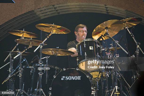 Phil Rudd of the Australian rock band AC/DC performs in concert on their 'Black Ice World Tour' at the Conseco Fieldhouse on November 3, 2008 in...