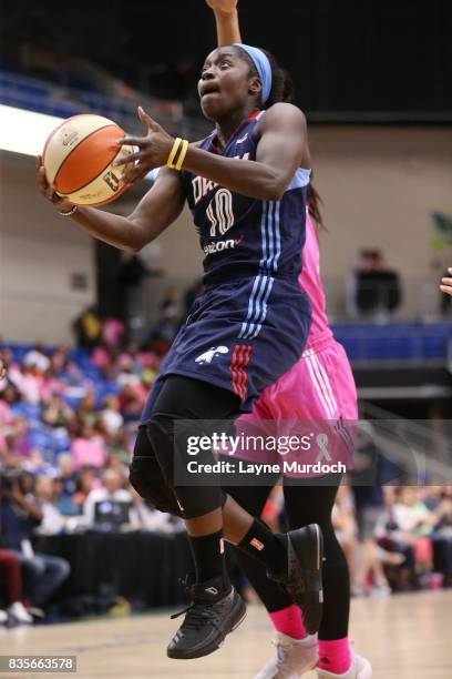 Matee Ajavon of the Atlanta Dream goes for a lay up against the Dallas Wings on August 19, 2017 at College Park Center in Arlington, Texas. NOTE TO...
