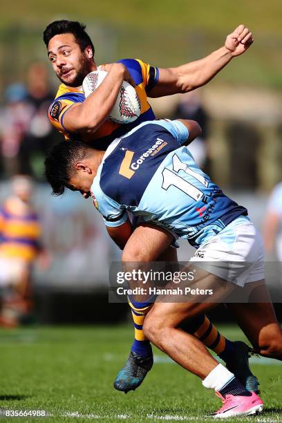 Chase Tiatia of Bay of Plenty charges forward during the round one Mite 10 Cup match between Northland and Bay of Plenty at Toll Stadium on August...