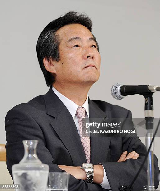 Japan's Sanyo Electric Co. President Seiichiro Sano answers questions during a press conference to announce the campany's financial results at a...