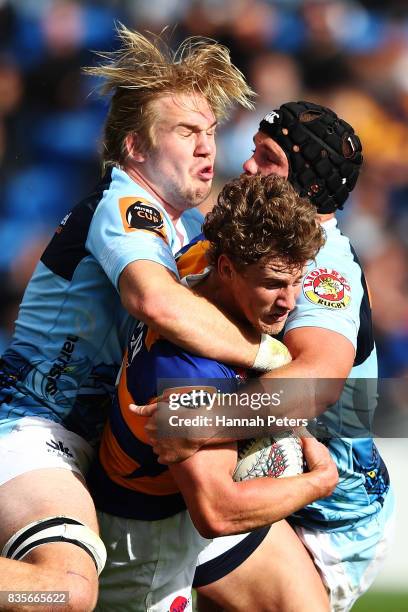 Richard Judd of Bay of Plenty charges forward during the round one Mite 10 Cup match between Northland and Bay of Plenty at Toll Stadium on August...