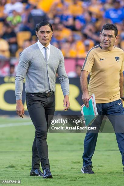 Francisco Palencia, coach of Pumas, gets in the field prior the 5th round match between Tigres and Pumas as part of the Torneo Apertura 2017 Liga MX...