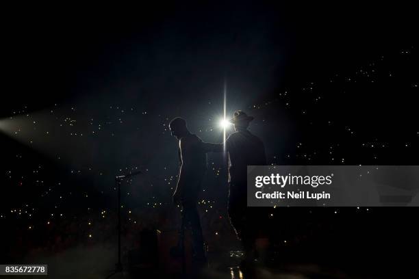 Matt Goss and Luke Goss of Bros perform at The O2 Arena on August 19, 2017 in London, England.