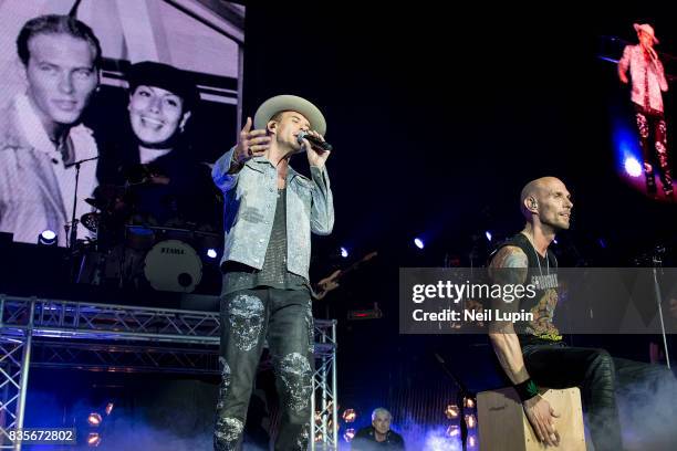 Matt Goss and Luke Goss of Bros perform at The O2 Arena on August 19, 2017 in London, England.